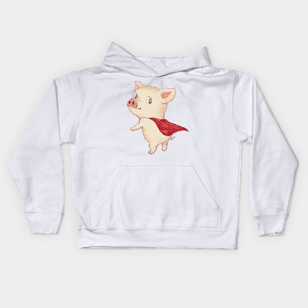 Cute pig Superhero Kids Hoodie by sanogawa